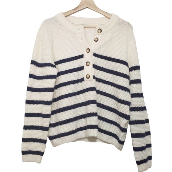 Lili & Lala | Wool Blend Striped Half Button Front Tennis Prep Sweater - Picture 1 of 10